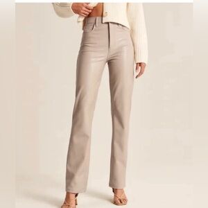 7 For All Mankind High Waisted Faux Leather Slim Leg Pant Taupe Sz S